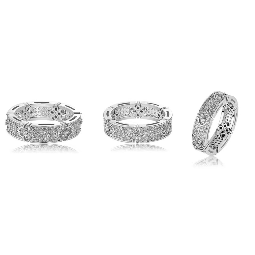 White Gold Ring Band w/ Zirconia - Clover Stackable Rings Sz 6